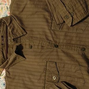 Olive green striped long sleeve shirt, XL